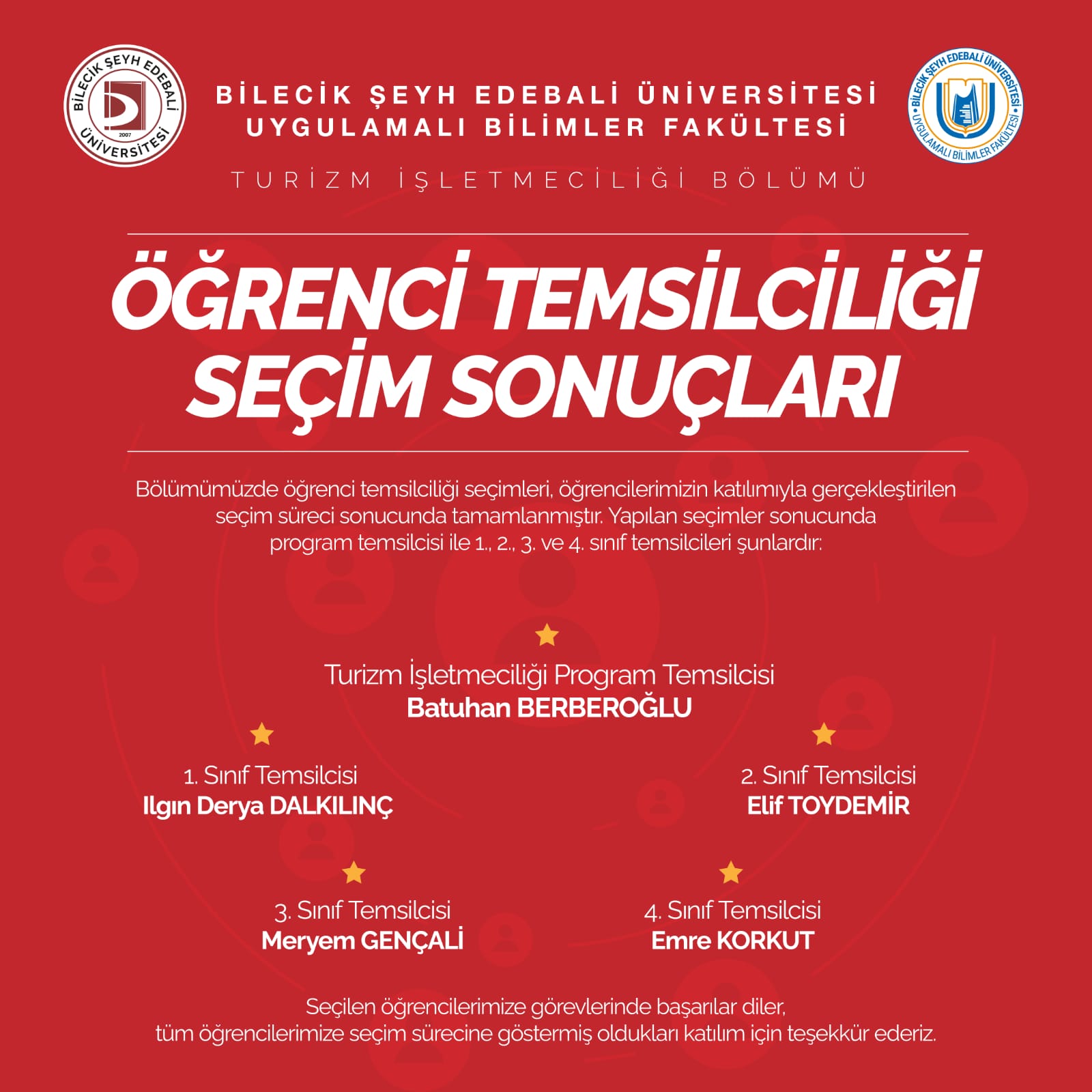 Öğrenci Temsilciliği Seçim Sonuçları